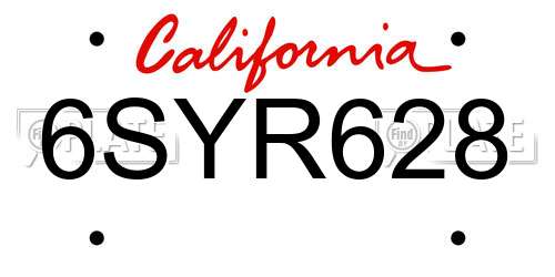 6SYR628 California License Plate