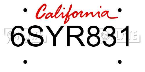 6SYR831 California License Plate