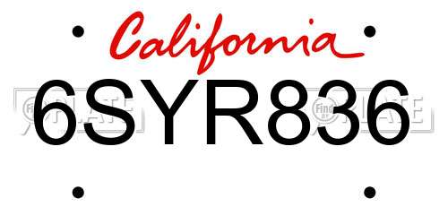 6SYR836 California License Plate
