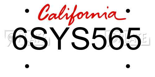 6SYS565 California License Plate