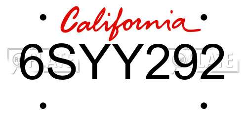 6SYY292 California License Plate