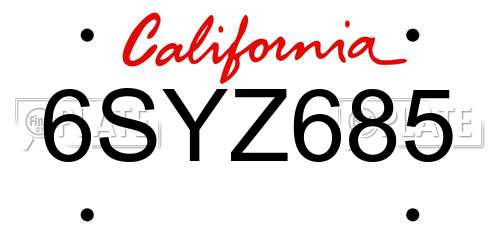 6SYZ685 California License Plate