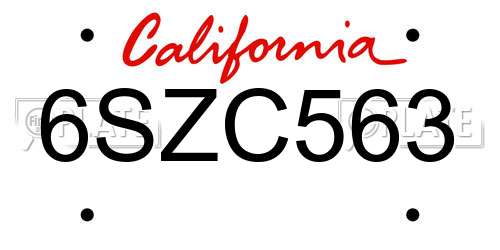 6SZC563 California License Plate