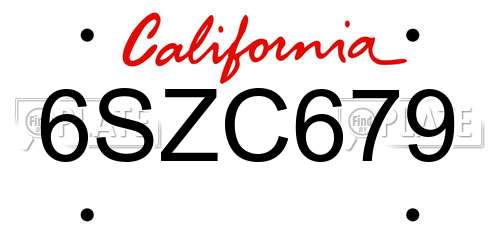 6SZC679 California License Plate