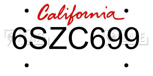 6SZC699 California License Plate