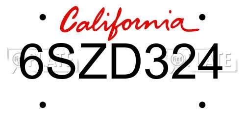 6SZD324 California License Plate
