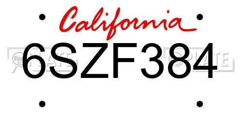 6SZF384 California License Plate