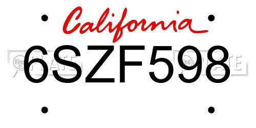 6SZF598 California License Plate