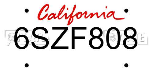 6SZF808 California License Plate