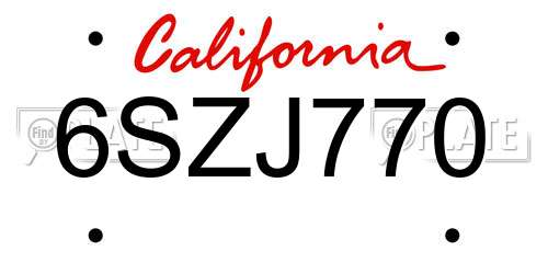 6SZJ770 California License Plate