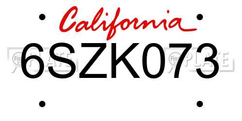 6SZK073 California License Plate