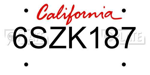 6SZK187 California License Plate
