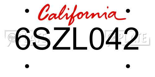 6SZL042 California License Plate