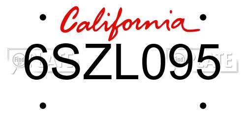 6SZL095 California License Plate