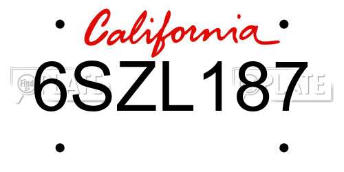 6SZL187 California License Plate