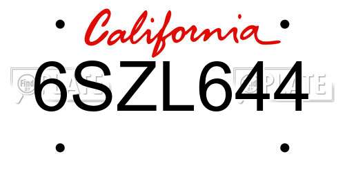 6SZL644 California License Plate