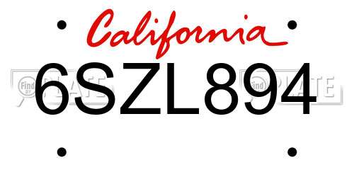 6SZL894 California License Plate