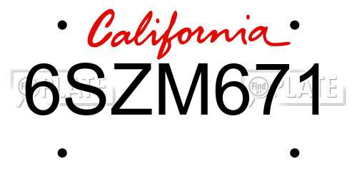 6SZM671 California License Plate