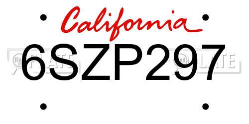 6SZP297 California License Plate