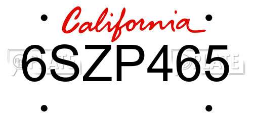 6SZP465 California License Plate