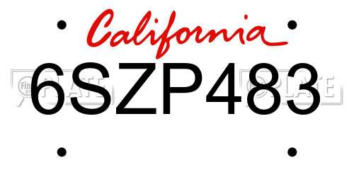 6SZP483 California License Plate