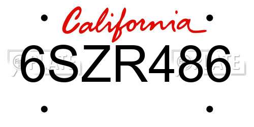 6SZR486 California License Plate