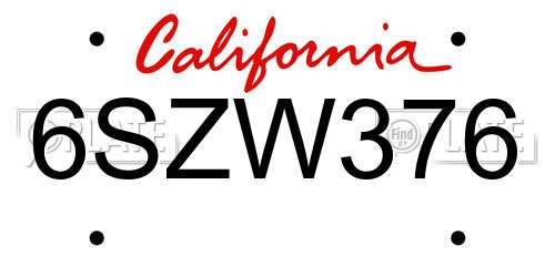 6SZW376 California License Plate