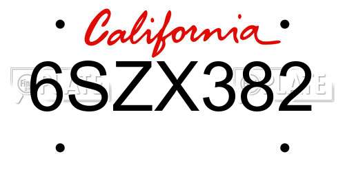 6SZX382 California License Plate