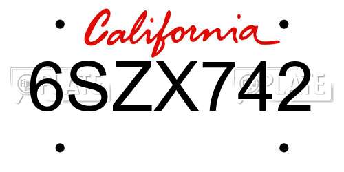 6SZX742 California License Plate