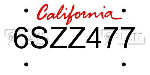 6SZZ477 California License Plate