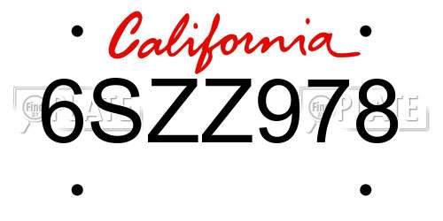 6SZZ978 California License Plate