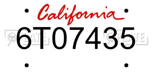 6T07435 California License Plate