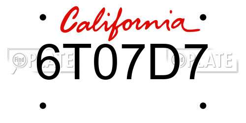 6T07D7 California License Plate