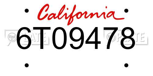 6T09478 California License Plate
