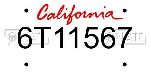 6T11567 California License Plate