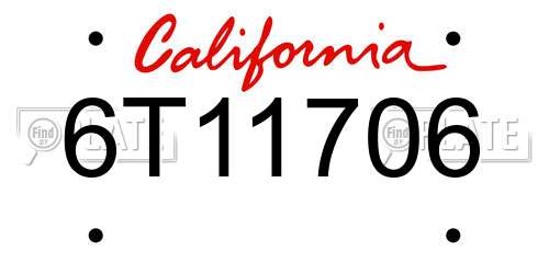 6T11706 California License Plate