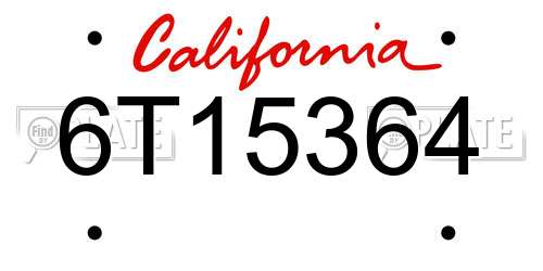 6T15364 California License Plate