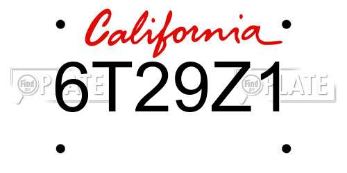 6T29Z1 California License Plate