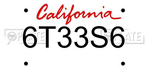 6T33S6 California License Plate