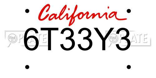 6T33Y3 California License Plate