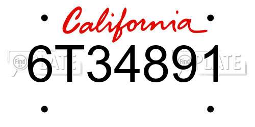 6T34891 California License Plate