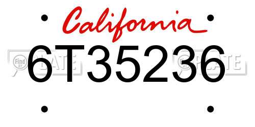 6T35236 California License Plate