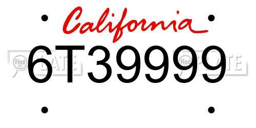 6T39999 California License Plate