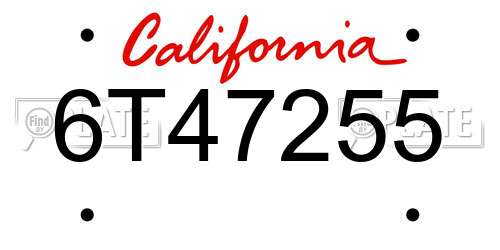 6T47255 California License Plate