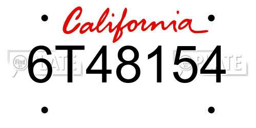 6T48154 California License Plate