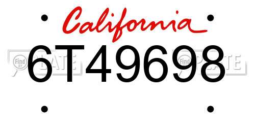 6T49698 California License Plate