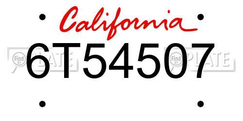 6T54507 California License Plate