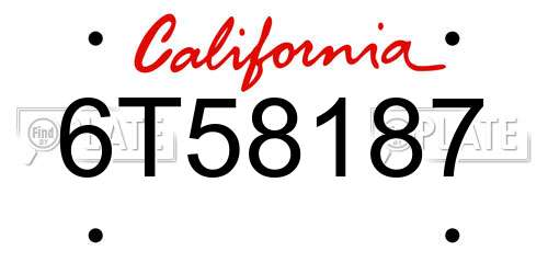 6T58187 California License Plate