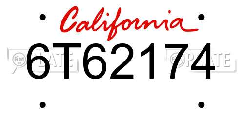 6T62174 California License Plate