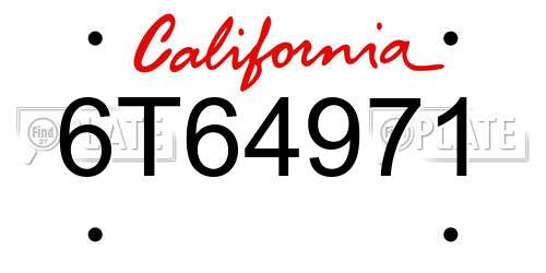 6T64971 California License Plate